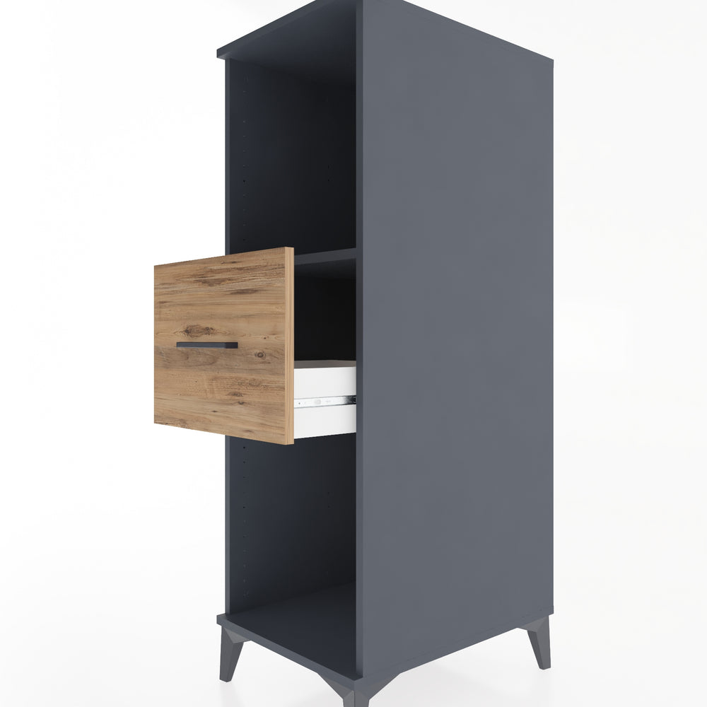 Woodntry Modüler Dolap Antrasit 44x59x122 cm Çekmeceli ve Raflı CR69-2