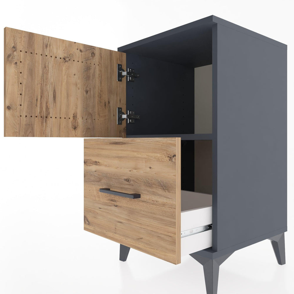 Woodntry Modular Nightstand Anthracite 44x44x68 cm with Cover and Drawer KC19-2