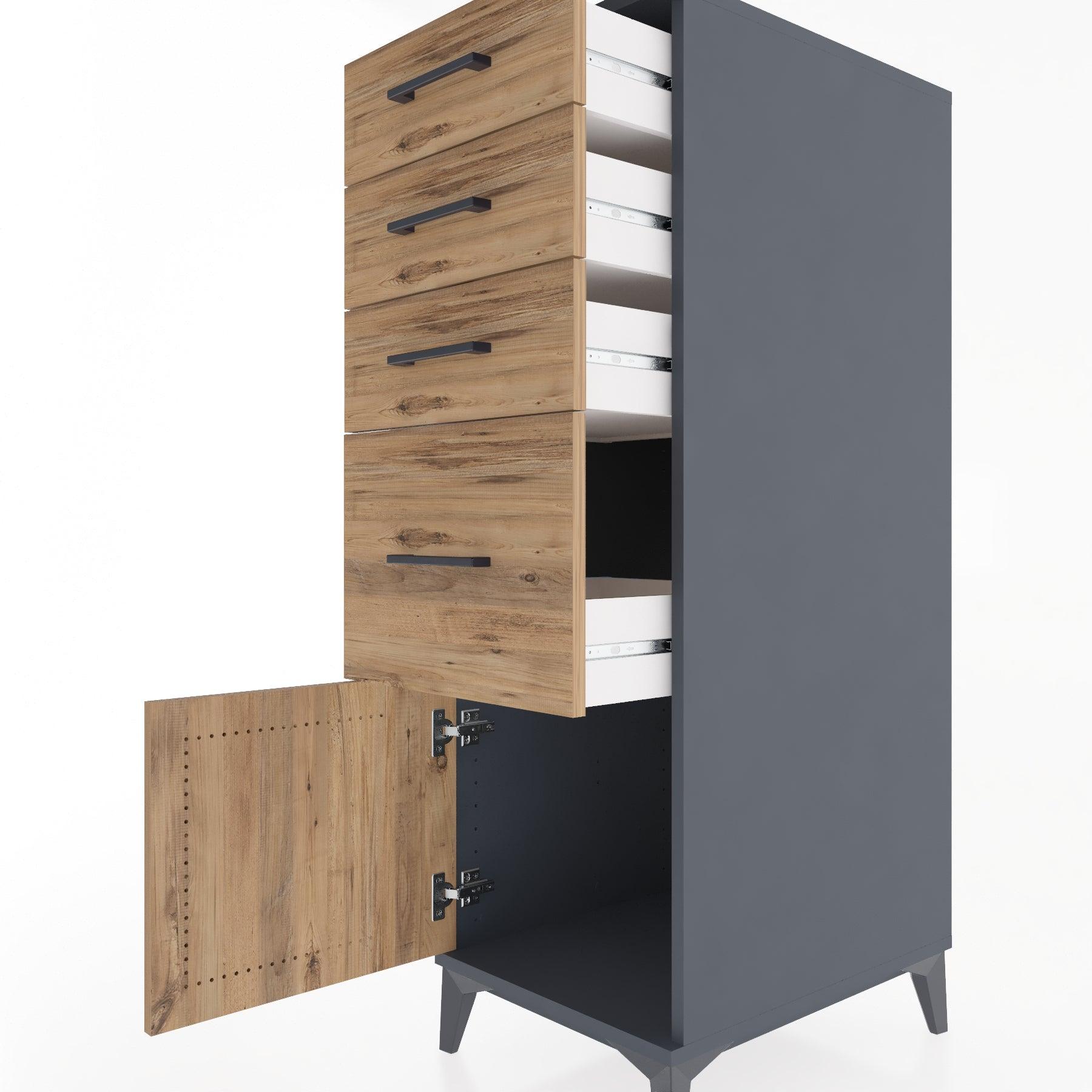 Woodntry Modular Cabinet Anthracite 44x30x122 cm with Doors and Drawers KC19-2