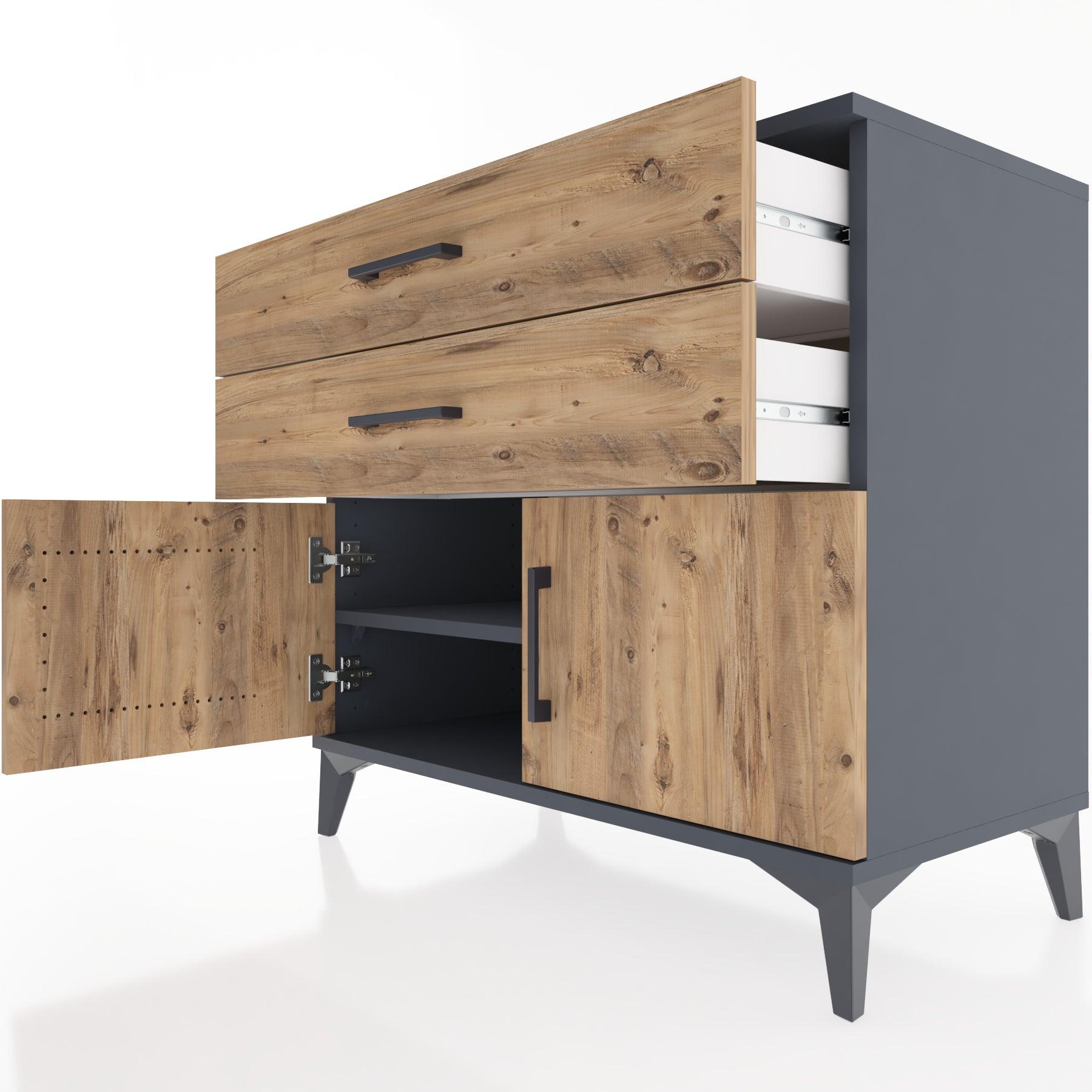 Woodntry Modüler Şifonyer Antrasit 88x44x68 cm Kapaklı ve Çekmeceli KC19-2
