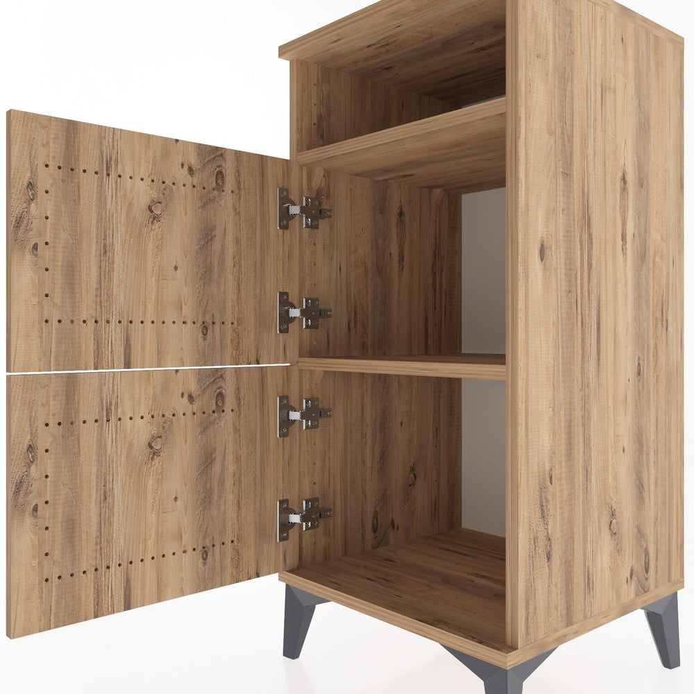 Woodntry Modüler Komodin Çam 44x44x84 cm Kapaklı ve Raflı KR41-3