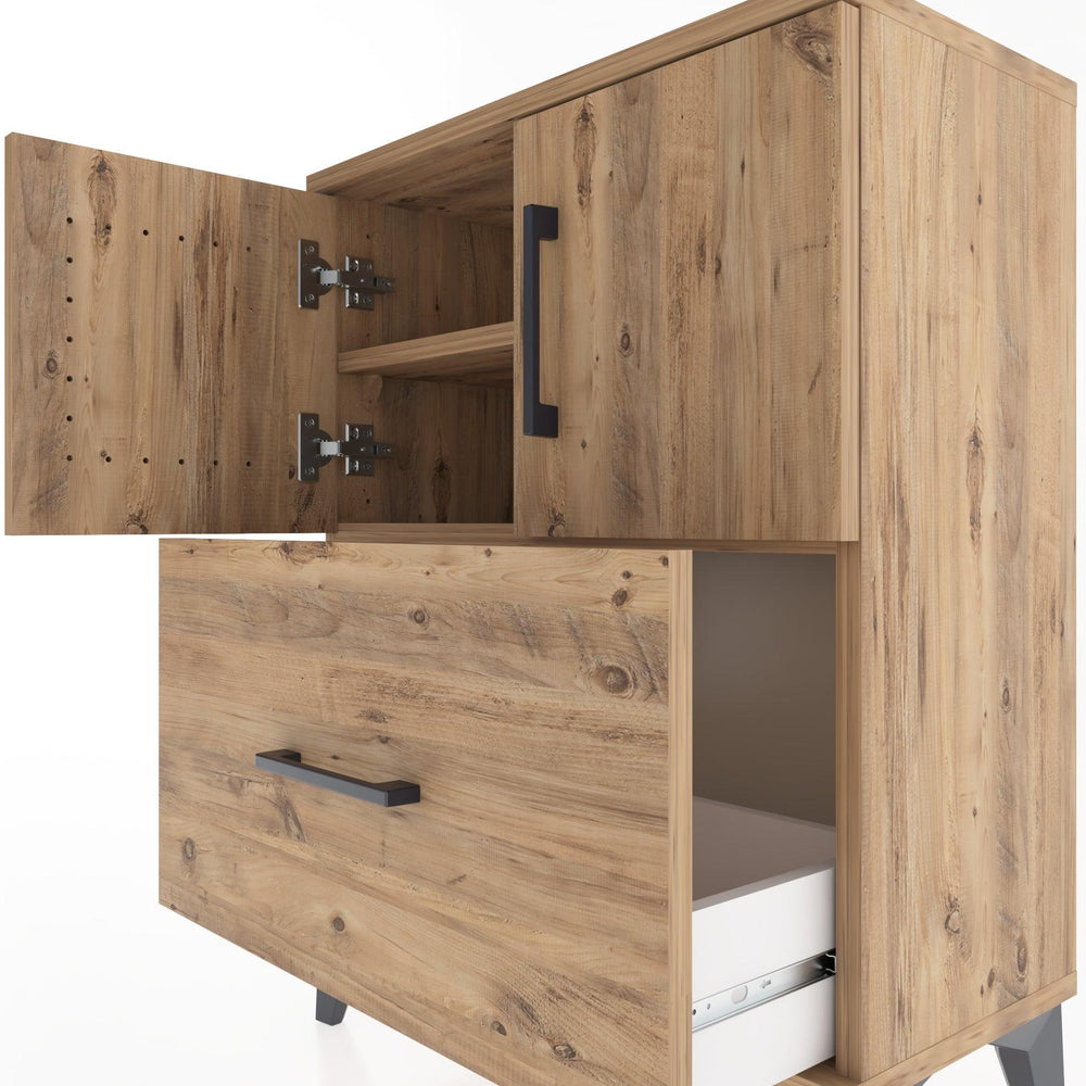 Woodntry Modüler Komodin Çam 60x30x68 cm Kapaklı ve Çekmeceli KC19-3