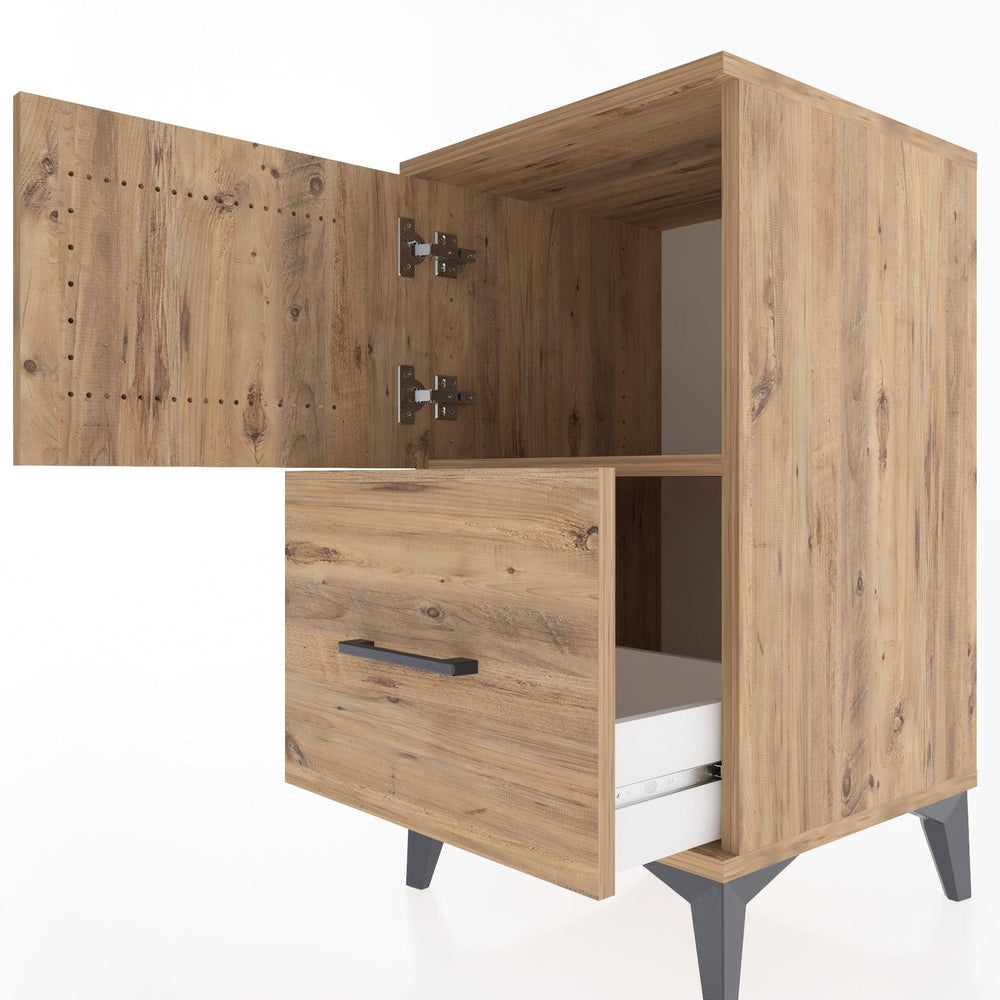 Woodntry Modular Nightstand Pine 44x44x68 cm with Cover and Drawer KC19-3