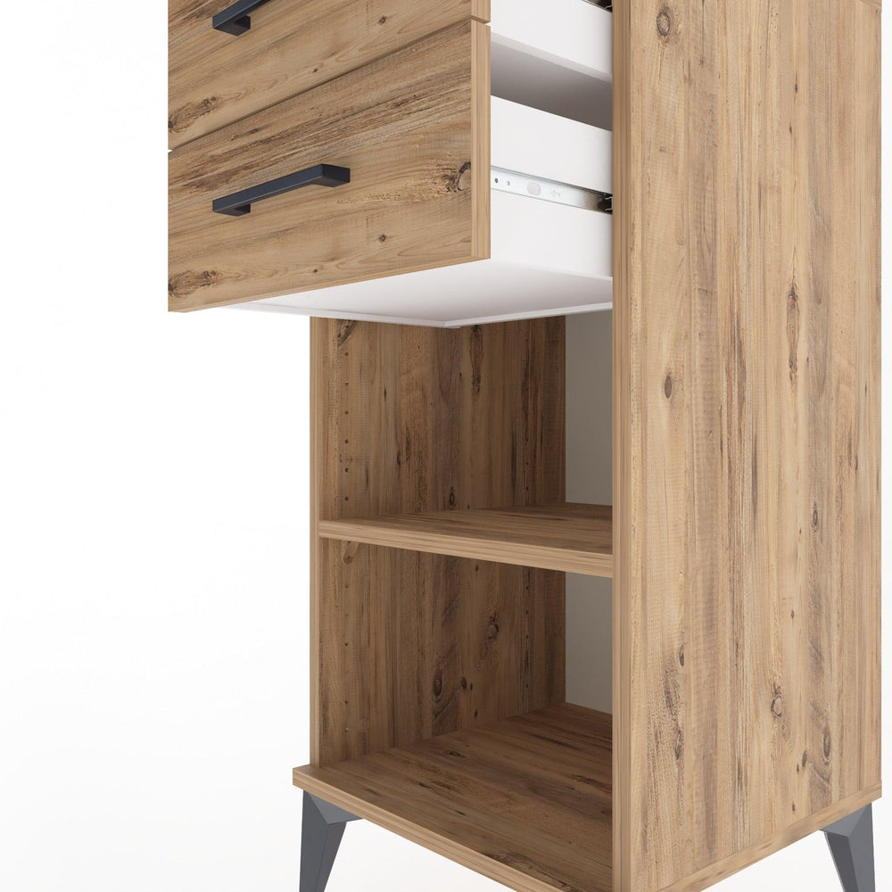 Woodntry Modular Nightstand Pine 44x44x84 cm with Drawers and Shelves CR19-3