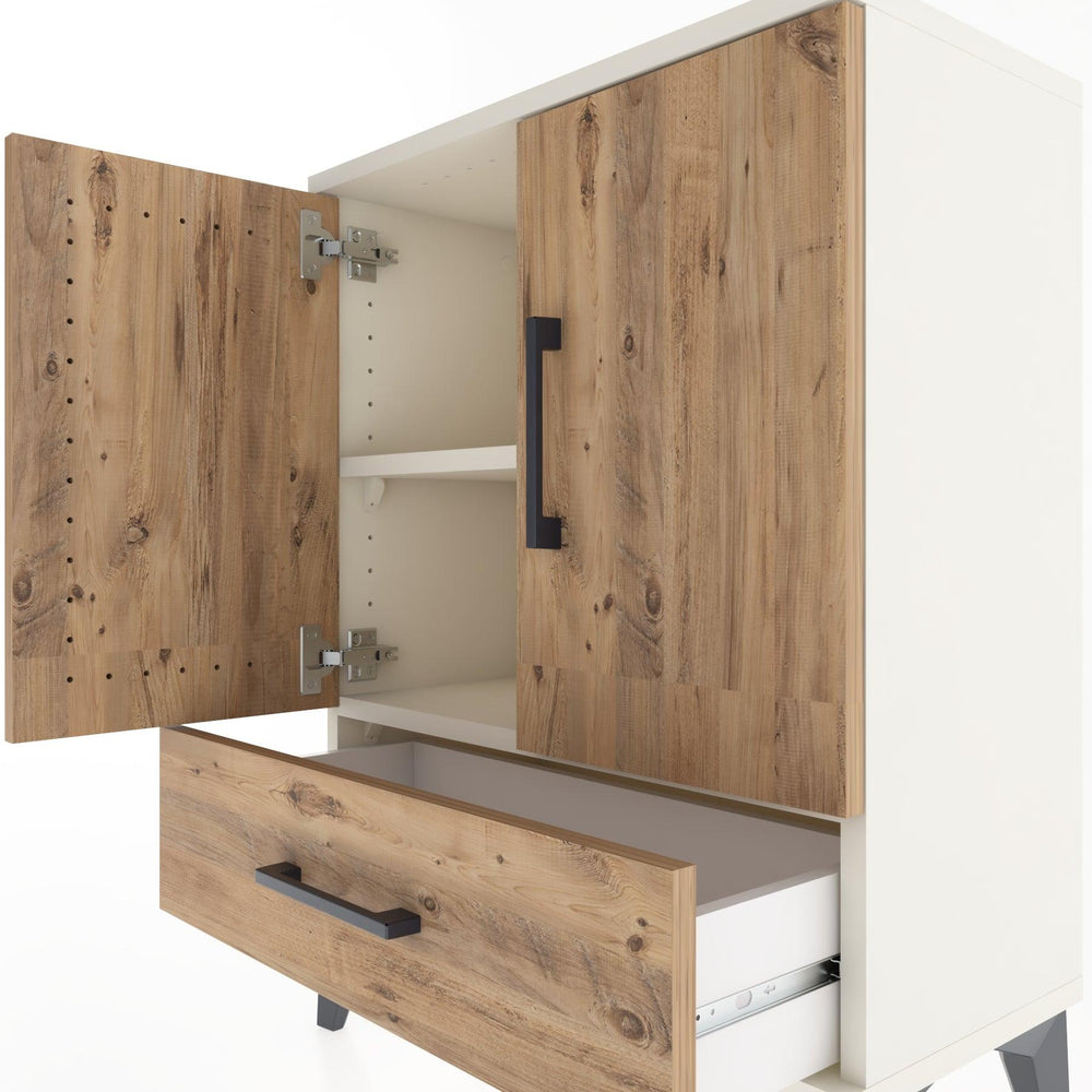 Woodntry Modüler Komodin Aytaşı 60x30x68 cm Kapaklı ve Çekmeceli KC20-1