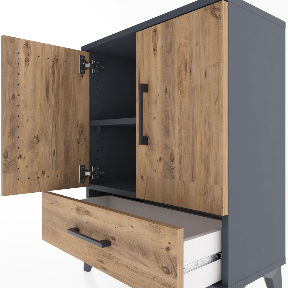 Woodntry Modüler Komodin Antrasit 60x30x68 cm Kapaklı ve Çekmeceli KC20-2