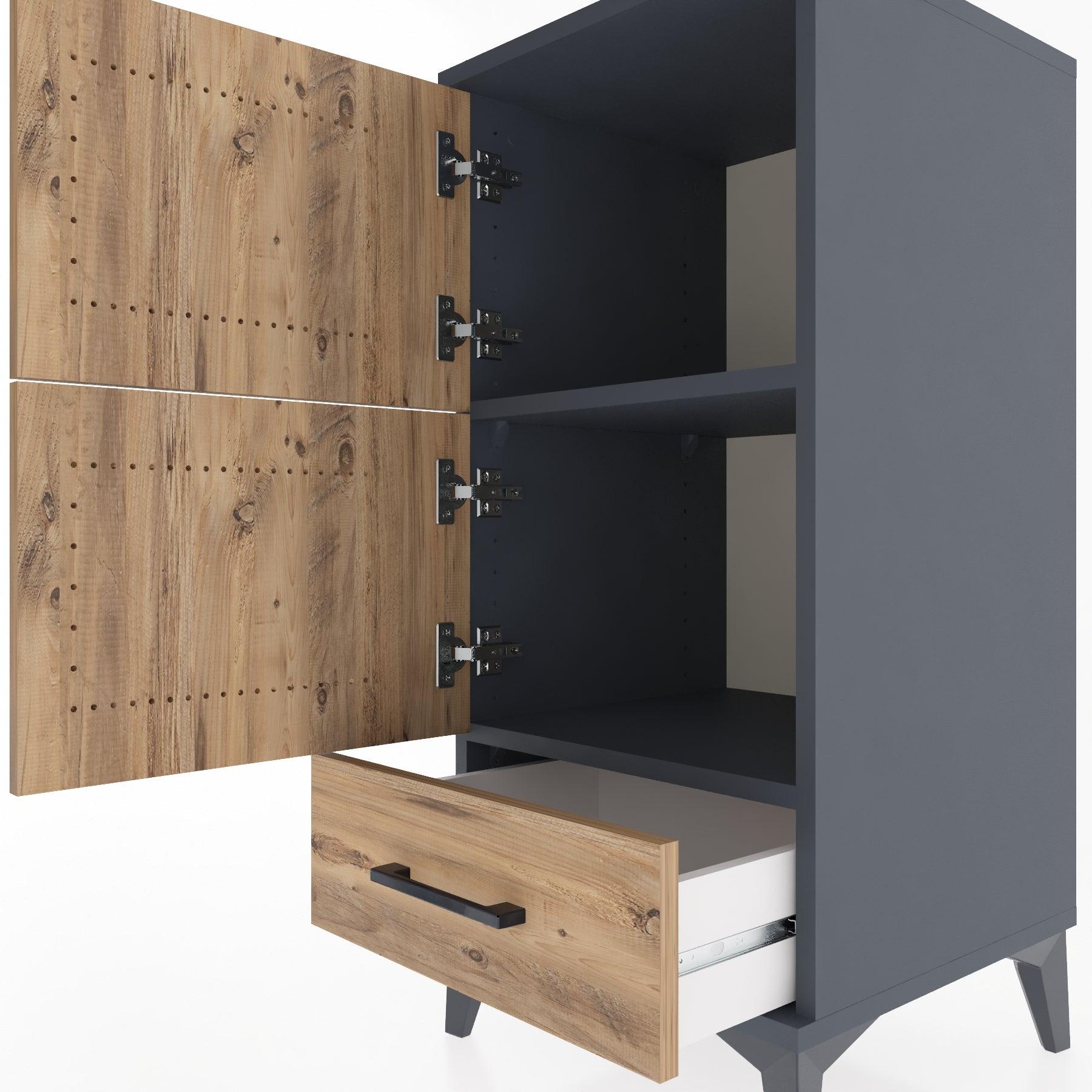 Woodntry Modular Nightstand Anthracite 44x44x84 cm with Cover and Drawer KC42-2