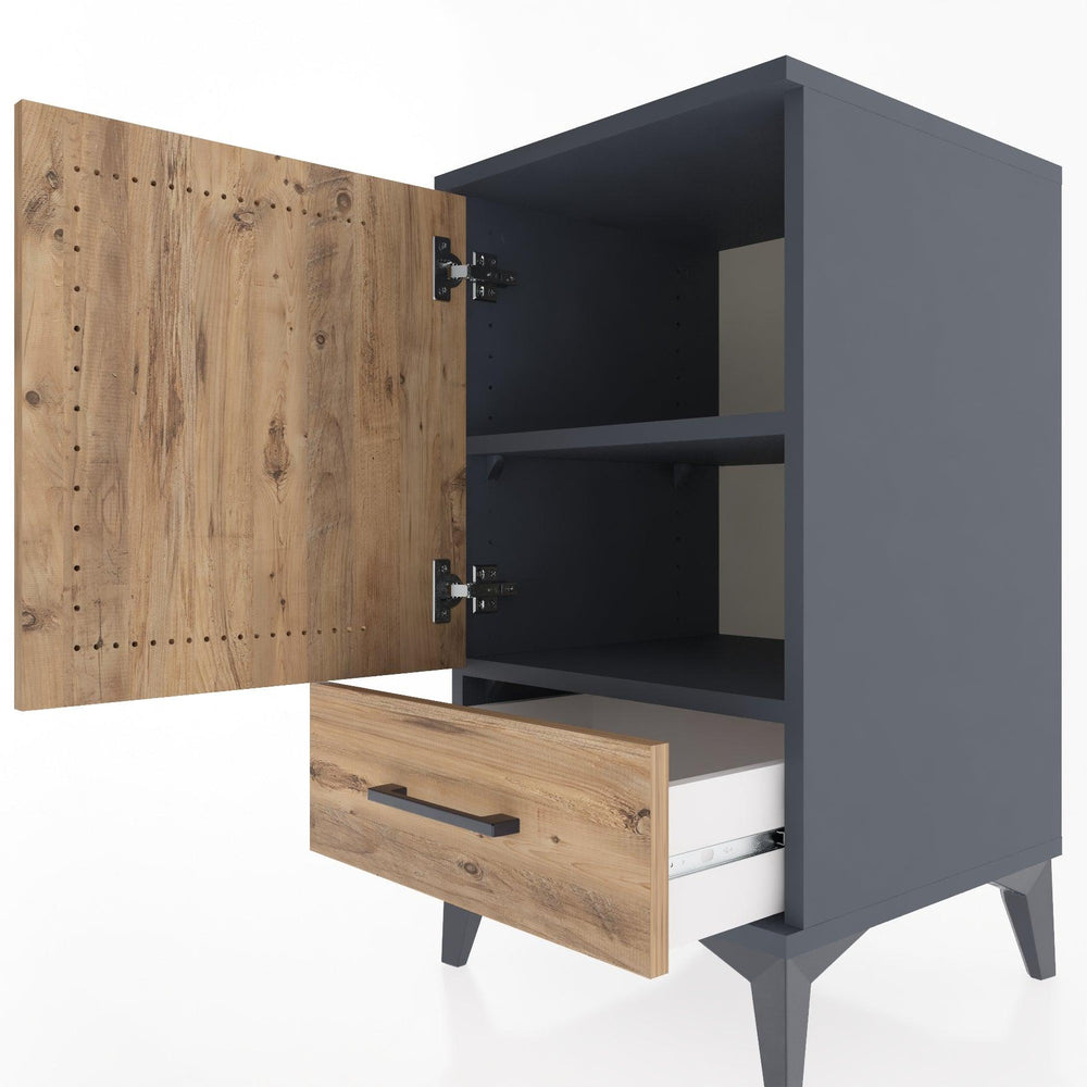 Woodntry Modüler Komodin Antrasit 44x44x68 cm Kapaklı ve Çekmeceli KC20-2