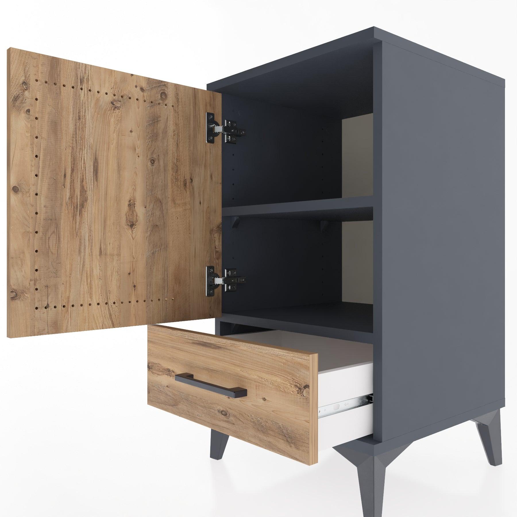 Woodntry Modular Nightstand Anthracite 44x44x68 cm with Cover and Drawer KC20-2
