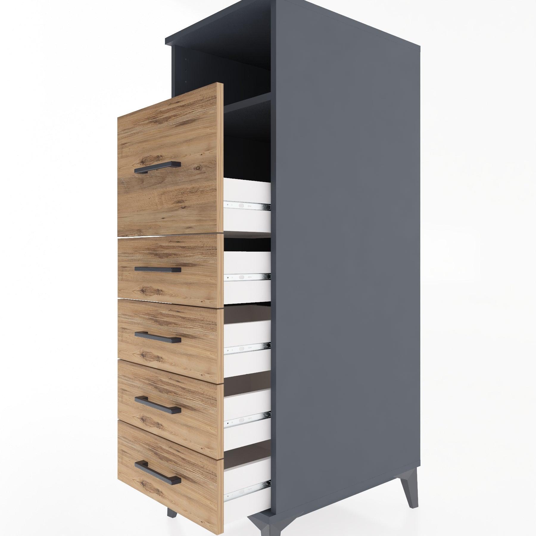 Woodntry Modular Cabinet Anthracite 44x30x122 cm with Drawers and Shelves CR20-2
