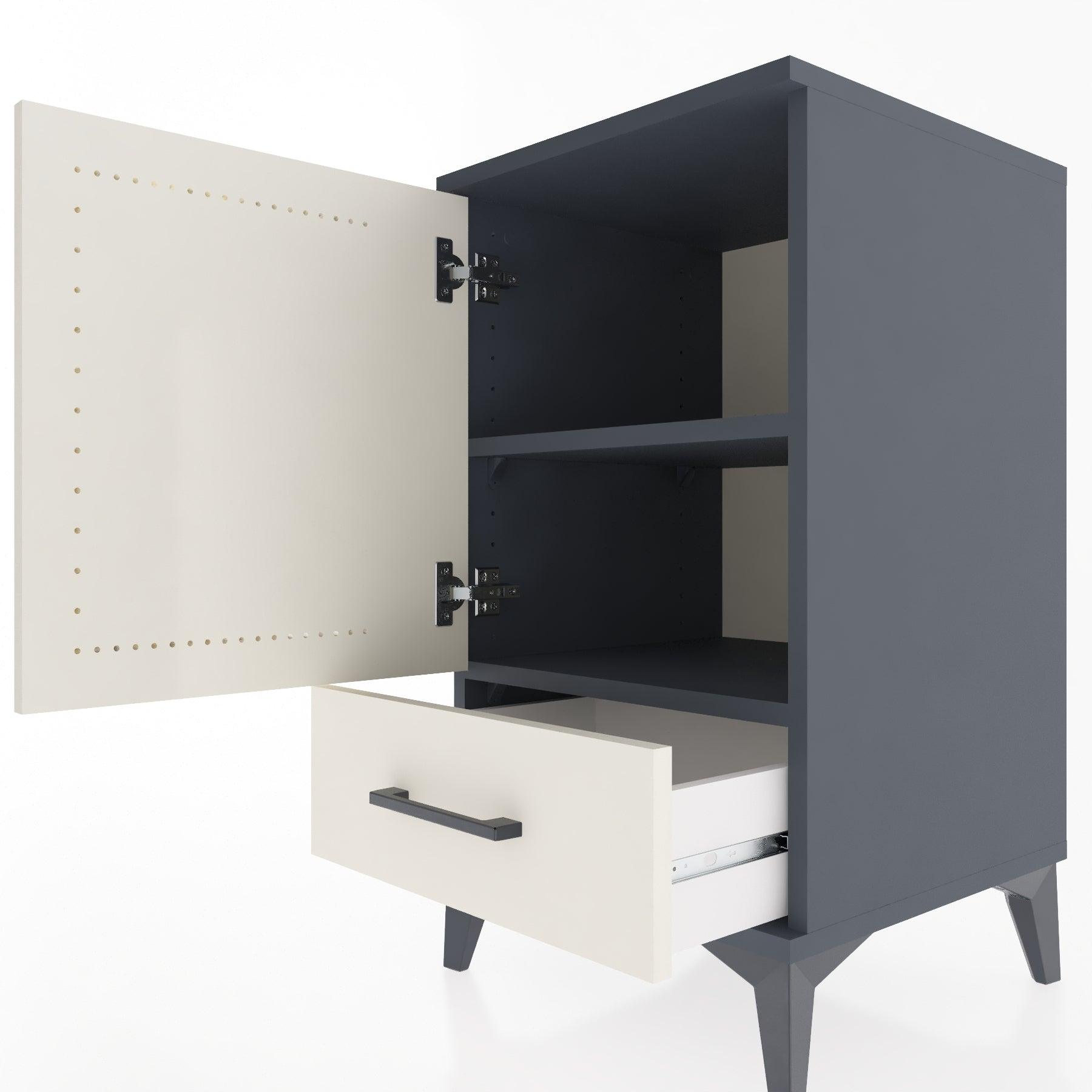 Woodntry Modular Nightstand Anthracite 44x44x68 cm with Cover and Drawer KC20-2