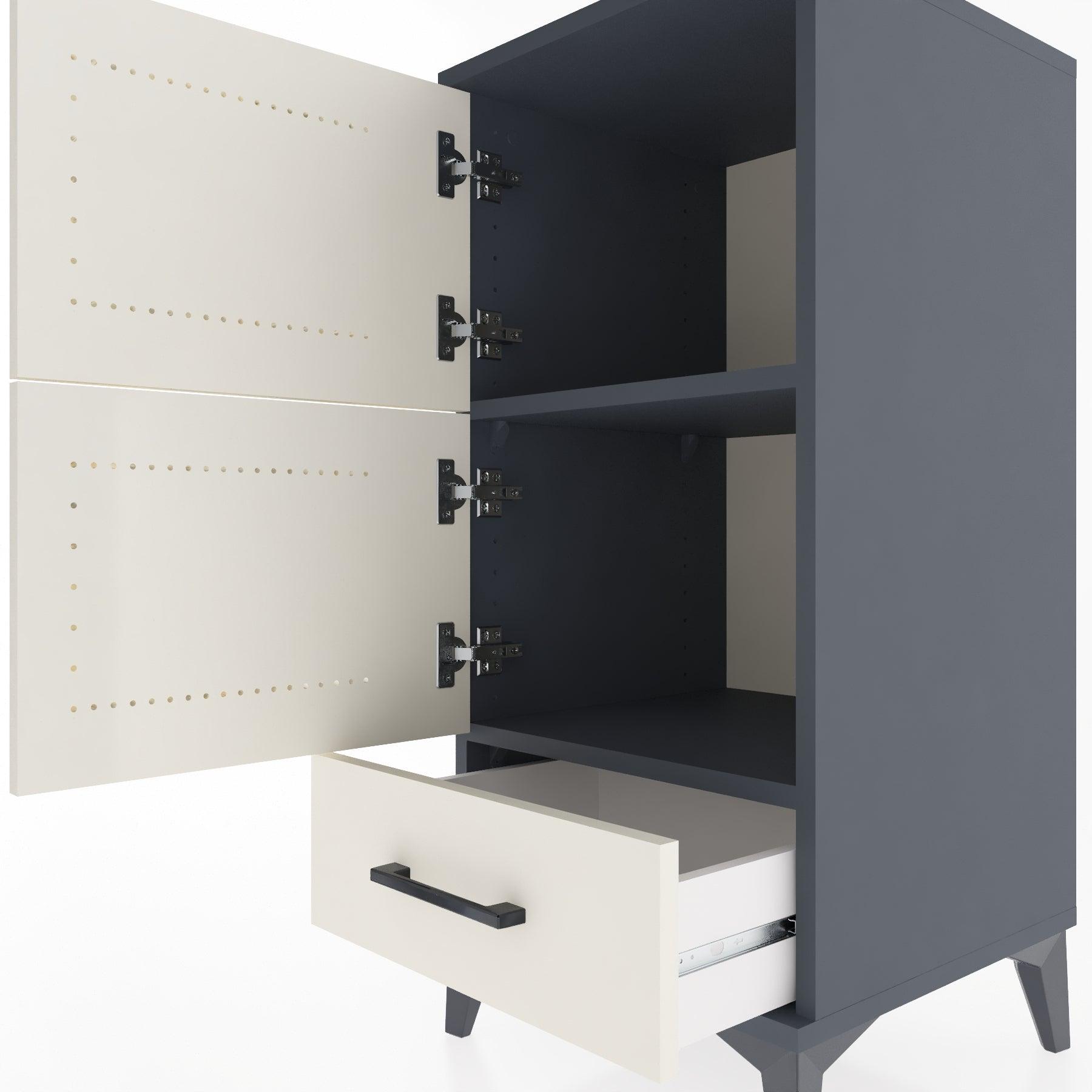 Woodntry Modular Nightstand Anthracite 44x44x84 cm with Cover and Drawer KC42-2