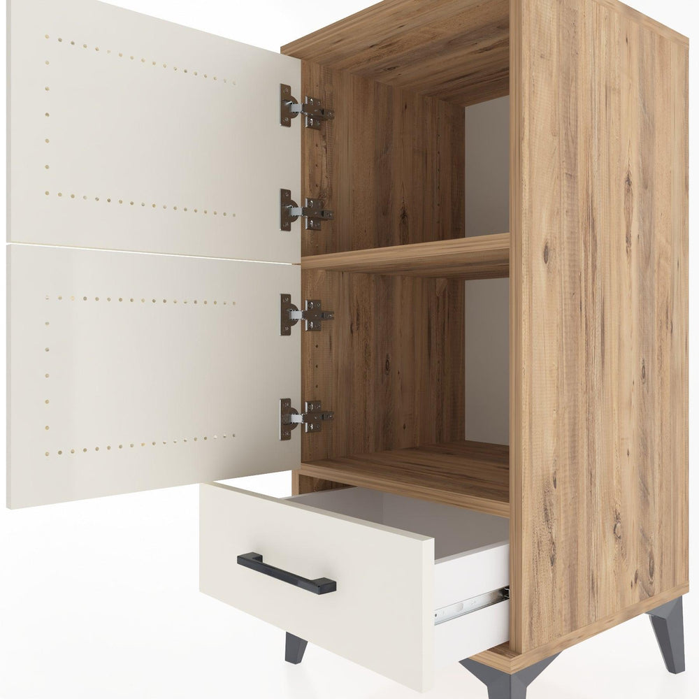 Woodntry Modüler Komodin Çam 44x44x84 cm Kapaklı ve Çekmeceli KC42-3