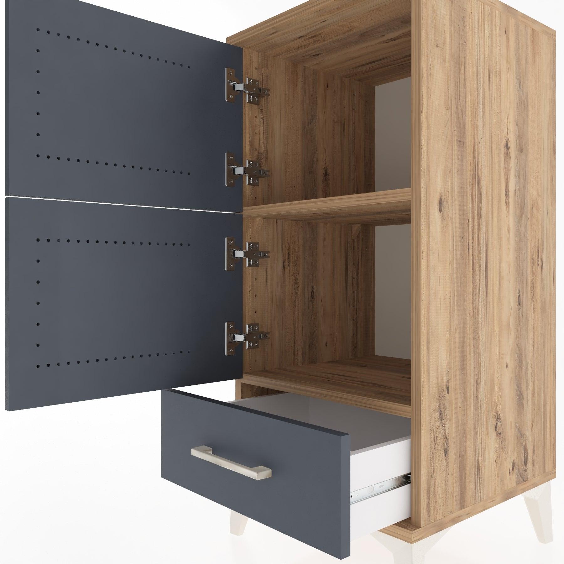 Woodntry Modular Nightstand Pine 44x44x84 cm with Cover and Drawer KC42-3
