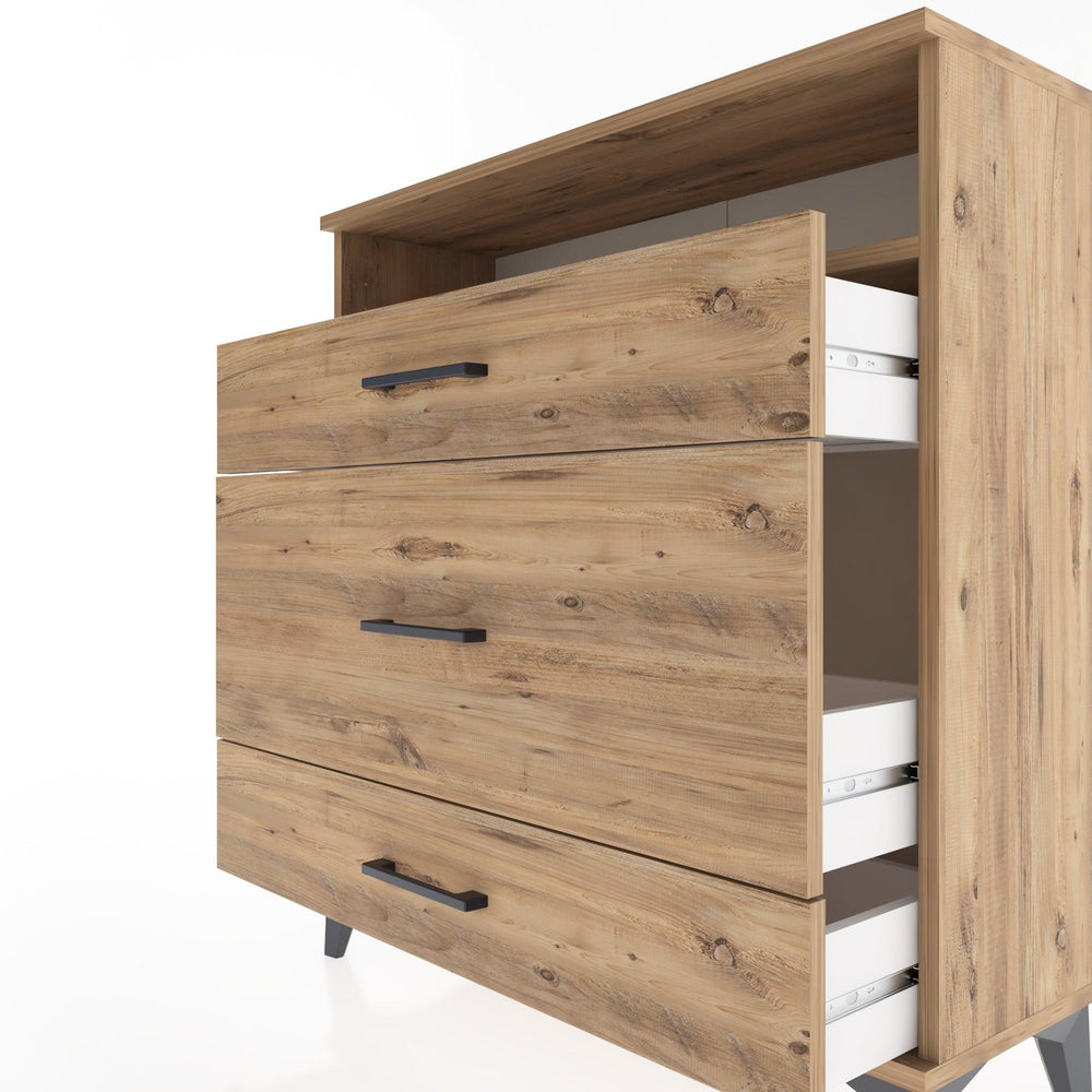 Woodntry Modüler Şifonyer Çam 88x30x84 cm Çekmeceli ve Raflı CR20-3