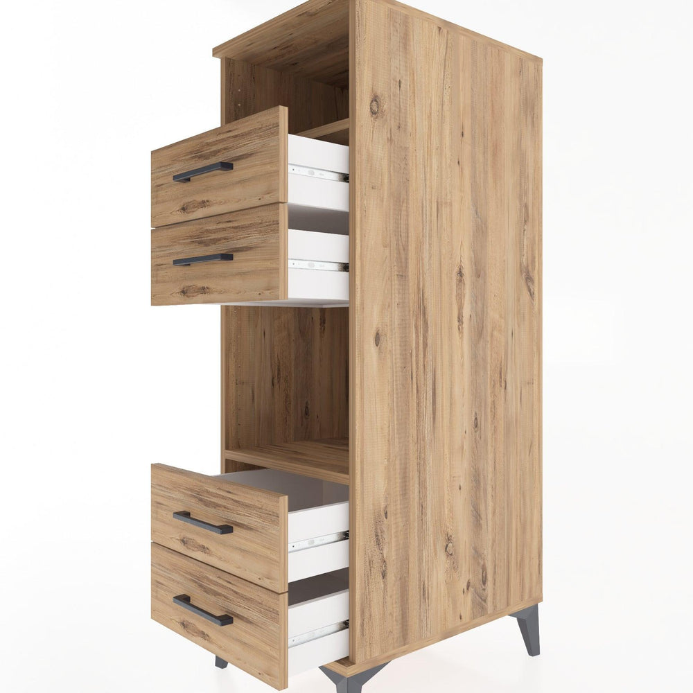 Woodntry Modüler Dolap Çam 44x30x122 cm Çekmeceli ve Raflı CR120-3