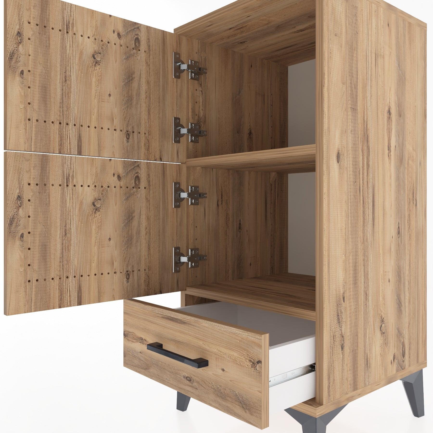 Woodntry Modular Nightstand Pine 44x44x84 cm with Cover and Drawer KC42-3