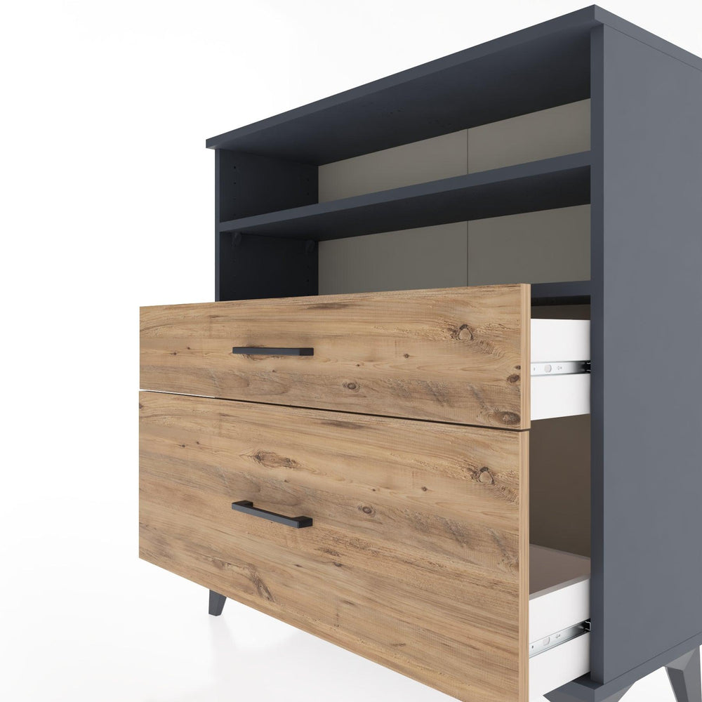 Woodntry Modüler Şifonyer Antrasit 88x30x84 cm Çekmeceli ve Raflı CR21-2