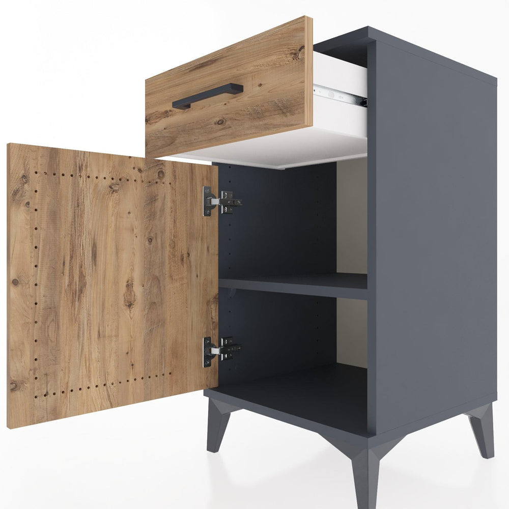 Woodntry Modular Nightstand Anthracite 44x44x68 cm with Cover and Drawer KC21-2