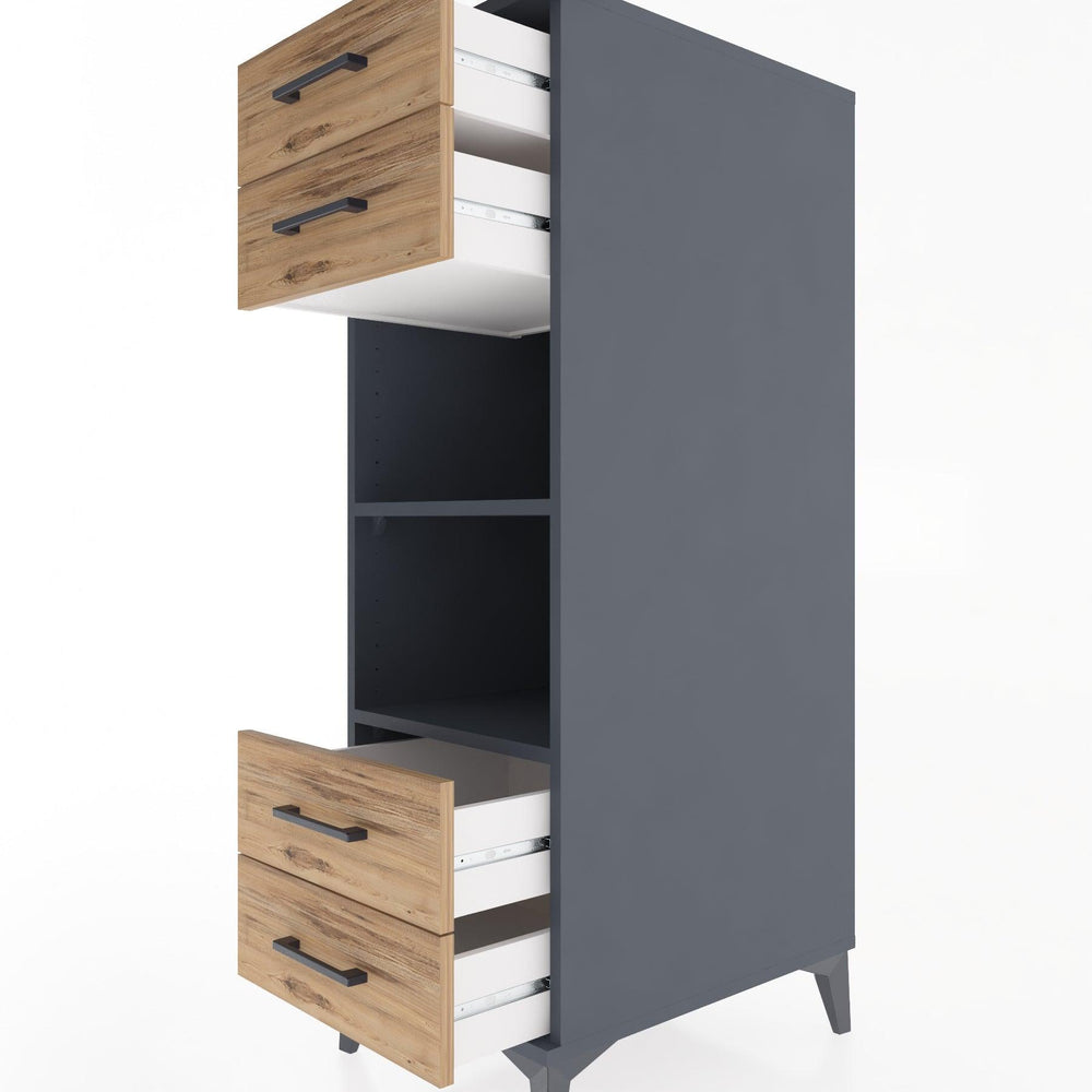 Woodntry Modüler Dolap Antrasit 44x30x122 cm Çekmeceli ve Raflı CR121-2