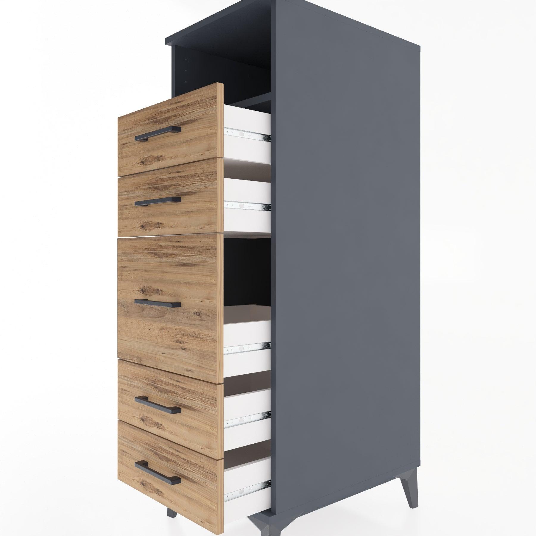 Woodntry Modular Cabinet Anthracite 44x30x122 cm with Drawers and Shelves CR21-2