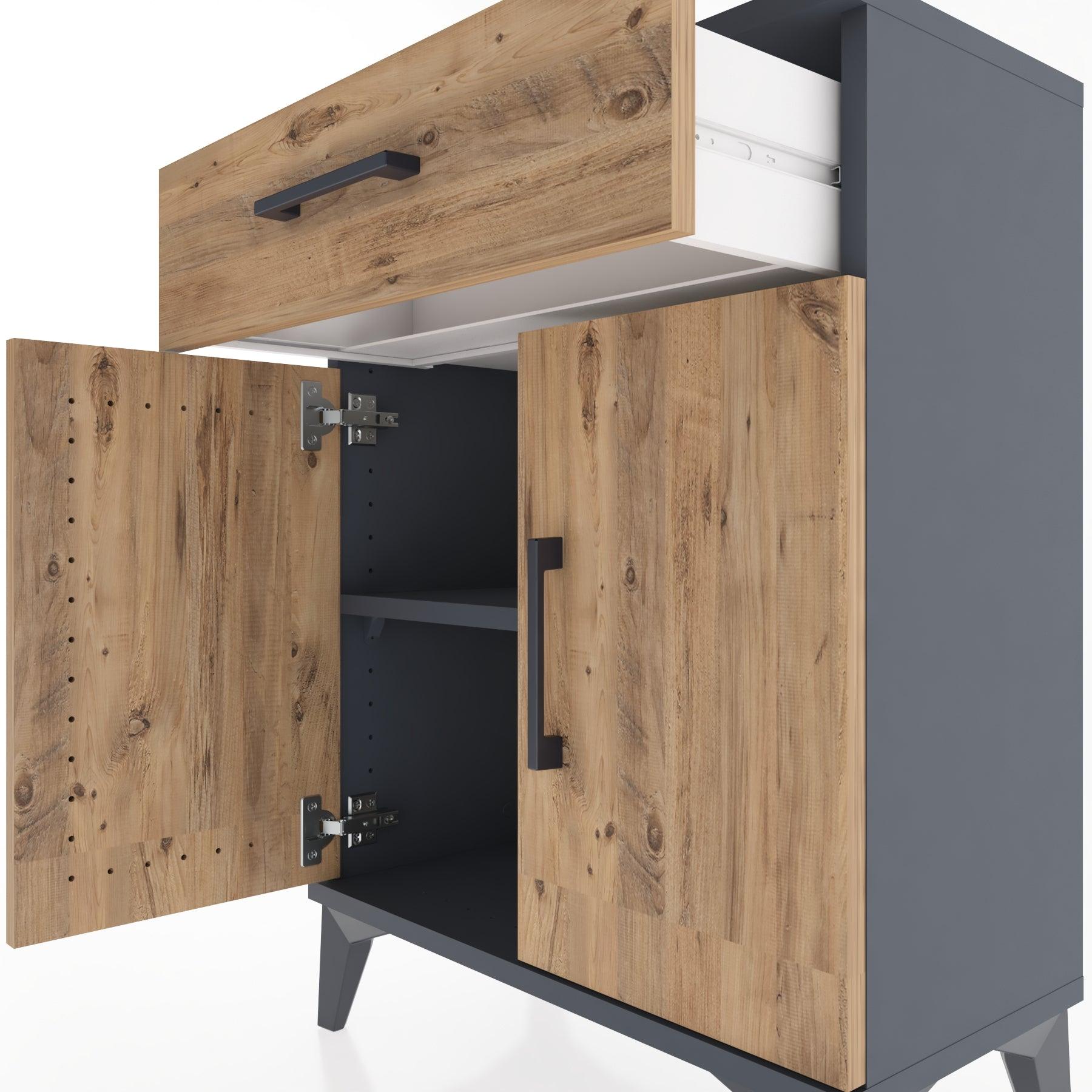 Woodntry Modular Nightstand Anthracite 60x30x68 cm with Cover and Drawer KC21-2