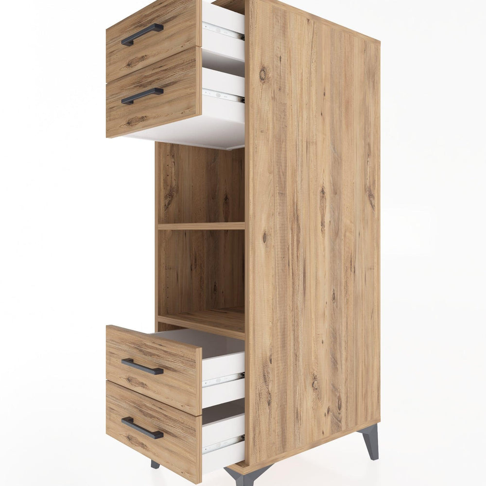 Woodntry Modüler Dolap Çam 44x30x122 cm Çekmeceli ve Raflı CR121-3