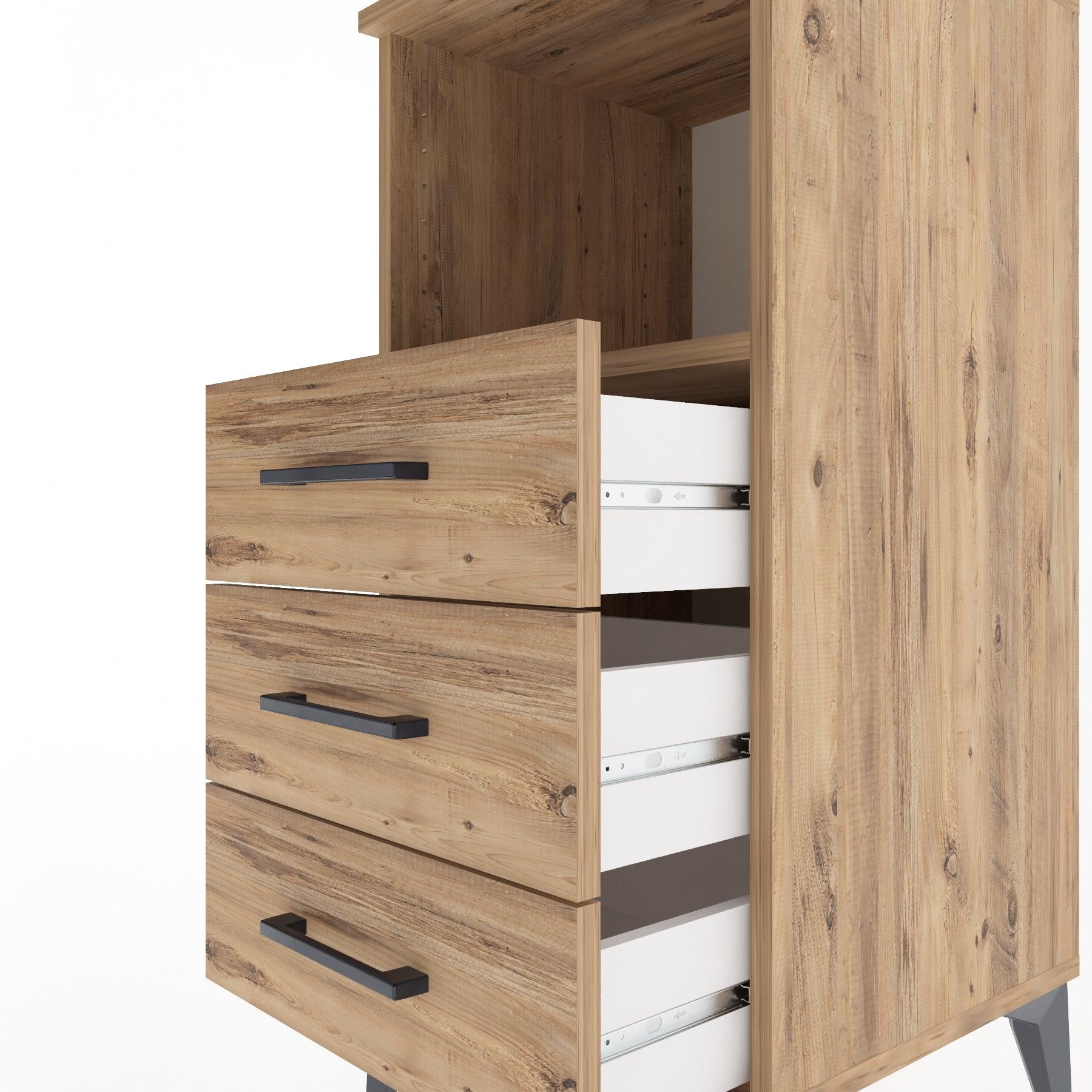 Woodntry Modular Nightstand Pine 44x44x84 cm with Drawers and Shelves CR21-3
