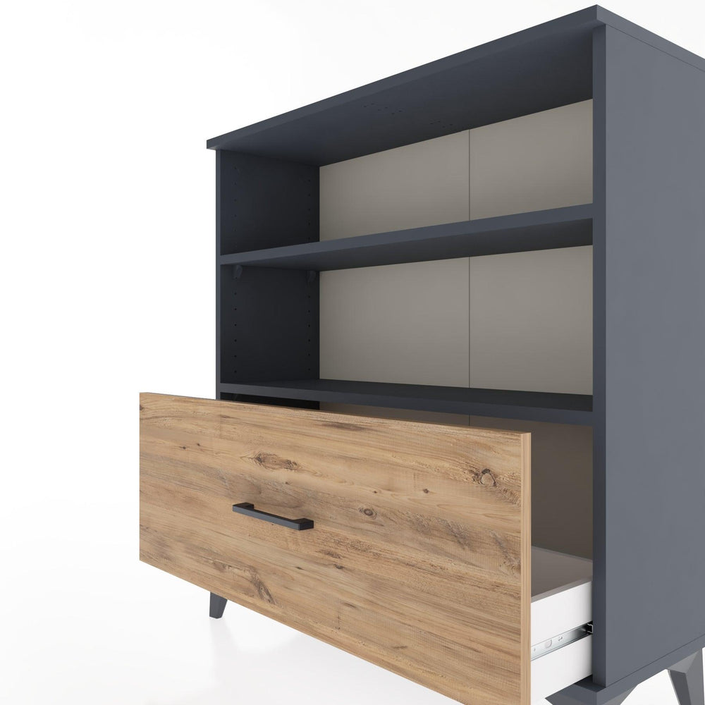 Woodntry Modüler Şifonyer Antrasit 88x30x84 cm Çekmeceli ve Raflı CR22-2