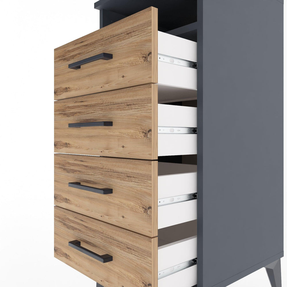 Woodntry Modüler Komodin Antrasit 44x44x84 cm Çekmeceli ve Raflı CR22-2