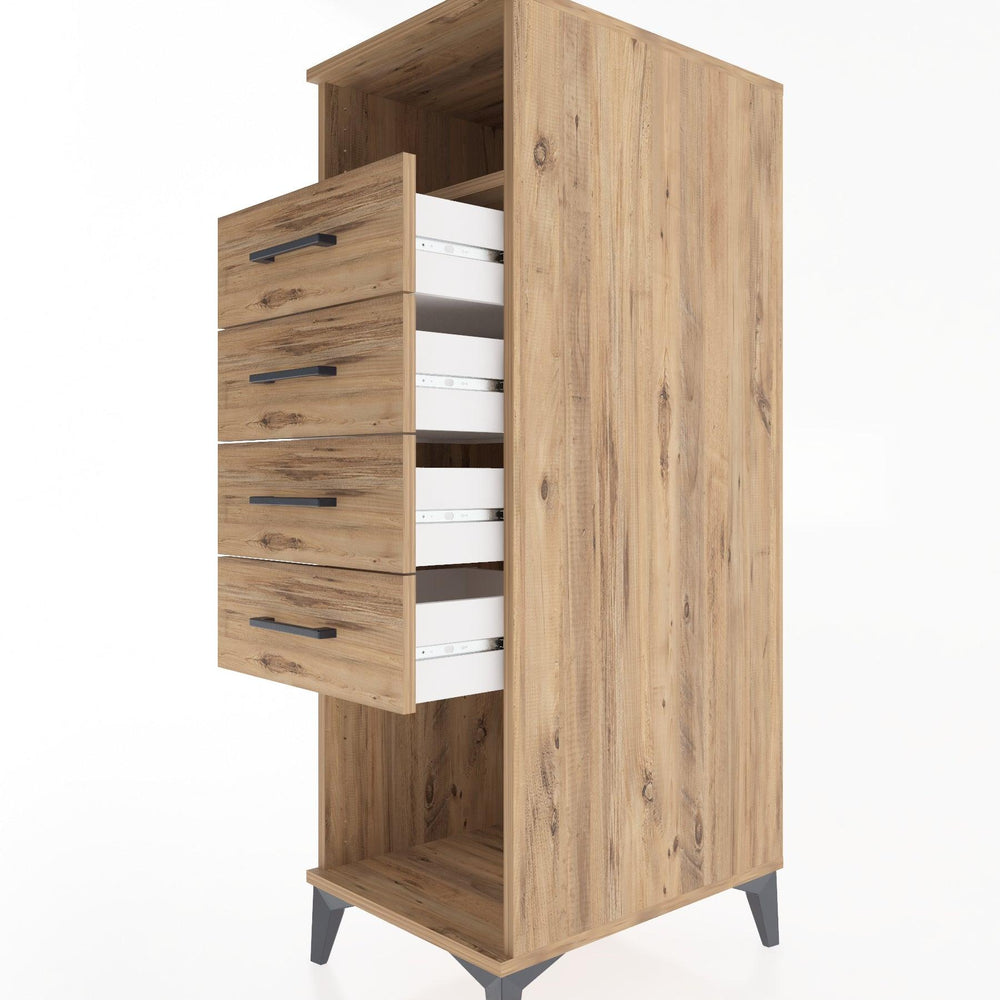 Woodntry Modüler Dolap Çam 44x59x122 cm Çekmeceli ve Raflı CR122-3