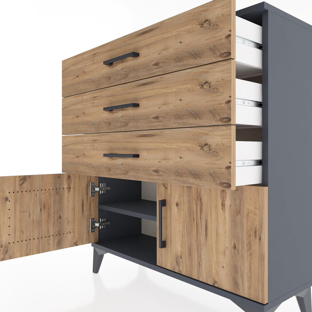 Woodntry Modüler Şifonyer Antrasit 88x30x84 cm Kapaklı ve Çekmeceli KC23-2