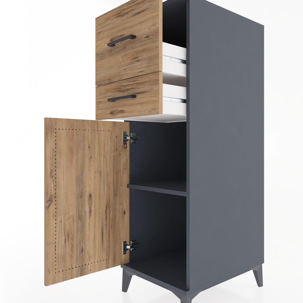 Woodntry Modular Cabinet Anthracite 44x30x122 cm with Doors and Drawers KC23-2