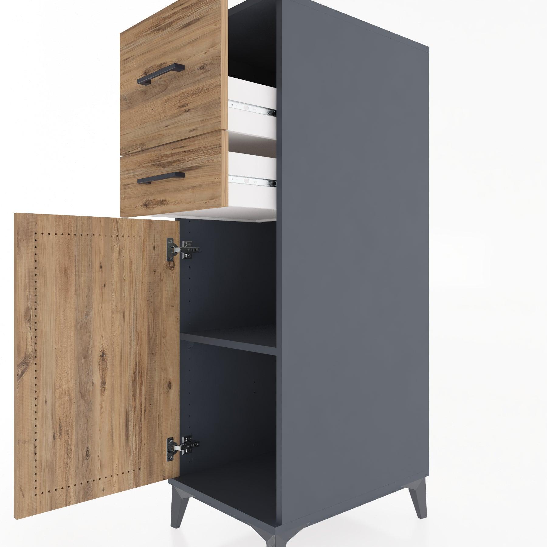 Woodntry Modular Cabinet Anthracite 44x59x122 cm with Doors and Drawers KC123-2