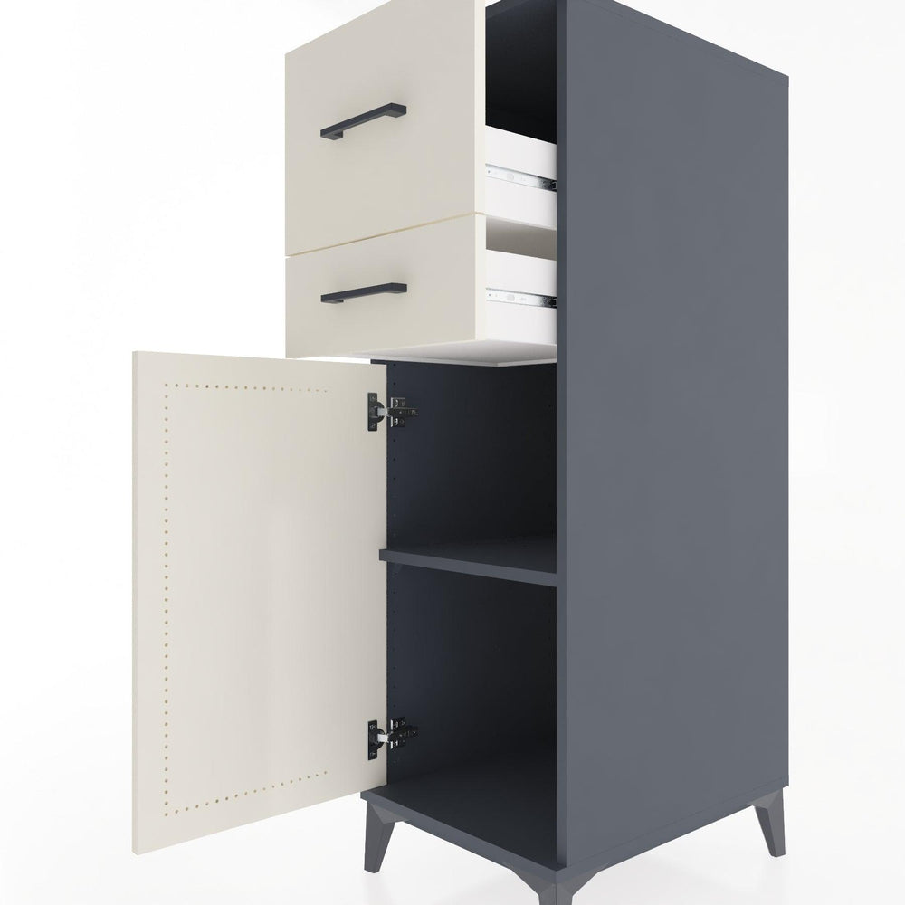 Woodntry Modüler Dolap Antrasit 44x59x122 cm Kapaklı ve Çekmeceli KC23-2