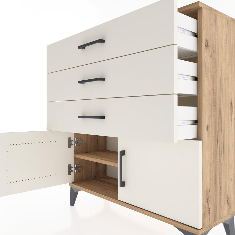 Woodntry Modüler Şifonyer Çam 88x30x84 cm Kapaklı ve Çekmeceli KC23-3