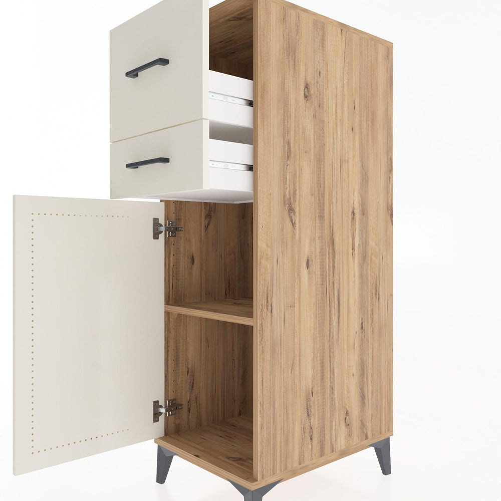 Woodntry Modüler Dolap Çam 44x30x122 cm Kapaklı ve Çekmeceli KC123-3