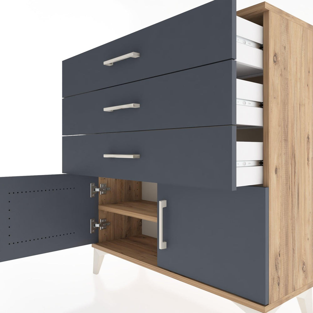 Woodntry Modüler Şifonyer Çam 88x30x84 cm Kapaklı ve Çekmeceli KC23-3