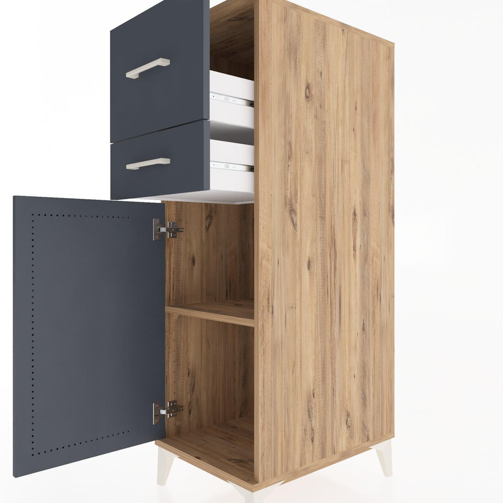 Woodntry Modüler Dolap Çam 44x30x122 cm Kapaklı ve Çekmeceli KC123-3