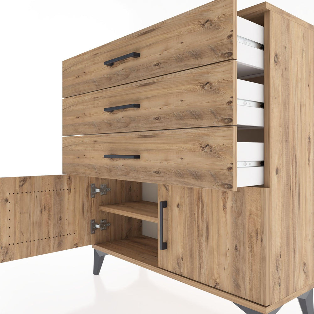 Woodntry Modüler Şifonyer Çam 88x30x84 cm Kapaklı ve Çekmeceli KC23-3