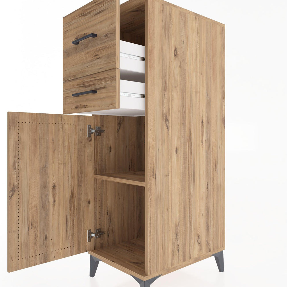 Woodntry Modüler Dolap Çam 44x30x122 cm Kapaklı ve Çekmeceli KC123-3