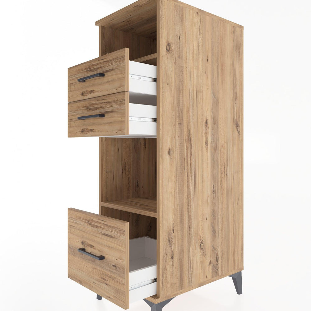 Woodntry Modüler Dolap Çam 44x30x122 cm Çekmeceli ve Raflı CR73-3