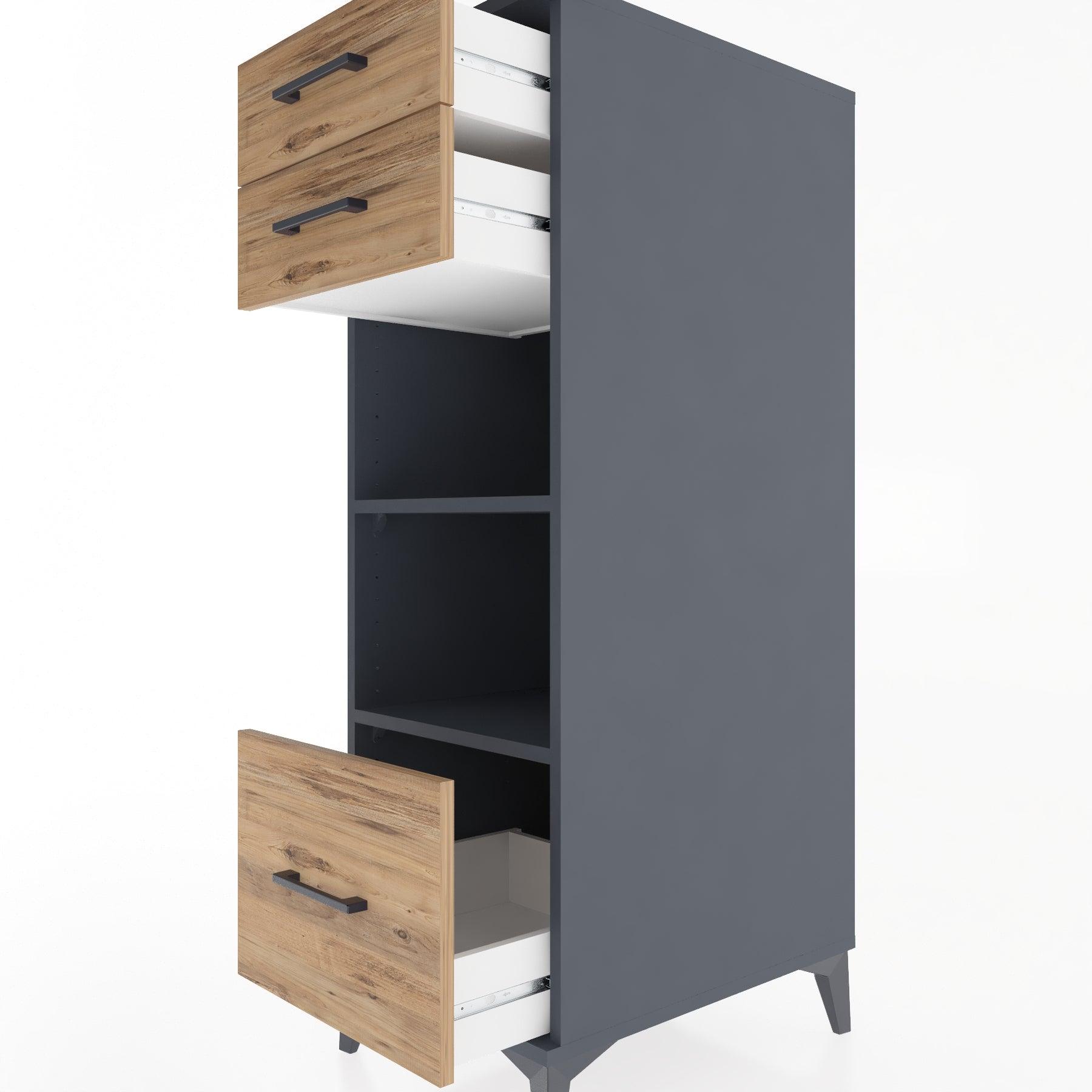 Woodntry Modular Cabinet Anthracite 44x30x122 cm with Drawers and Shelves CR74-2