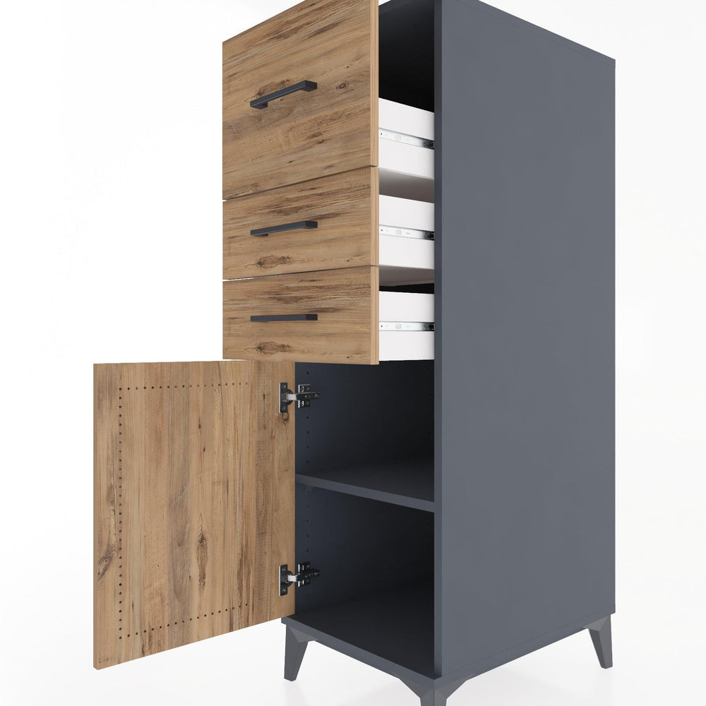 Woodntry Modular Cabinet Anthracite 44x30x122 cm with Doors and Drawers KC24-2