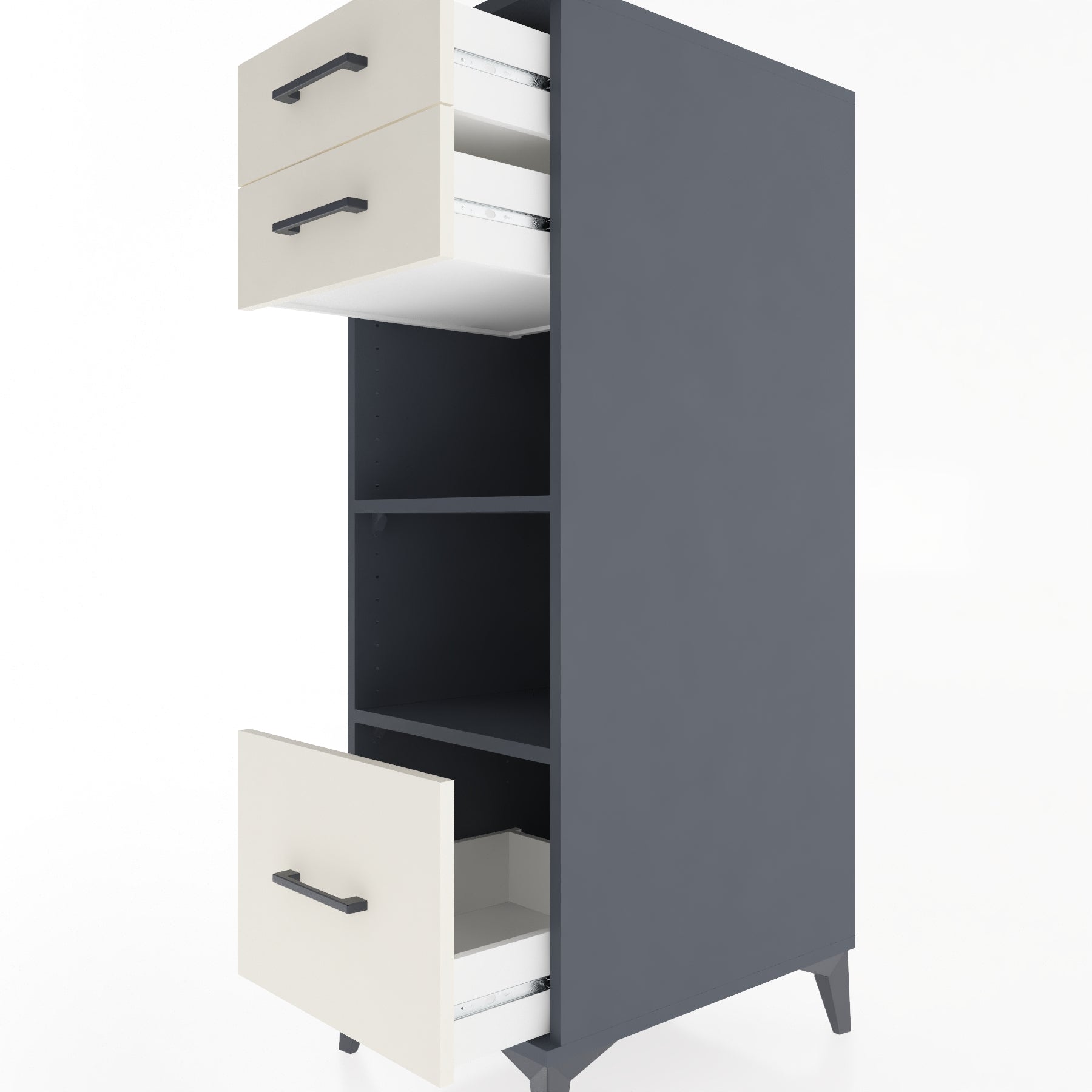 Woodntry Modüler Dolap Antrasit 44x59x122 cm Çekmeceli ve Raflı CR74-2