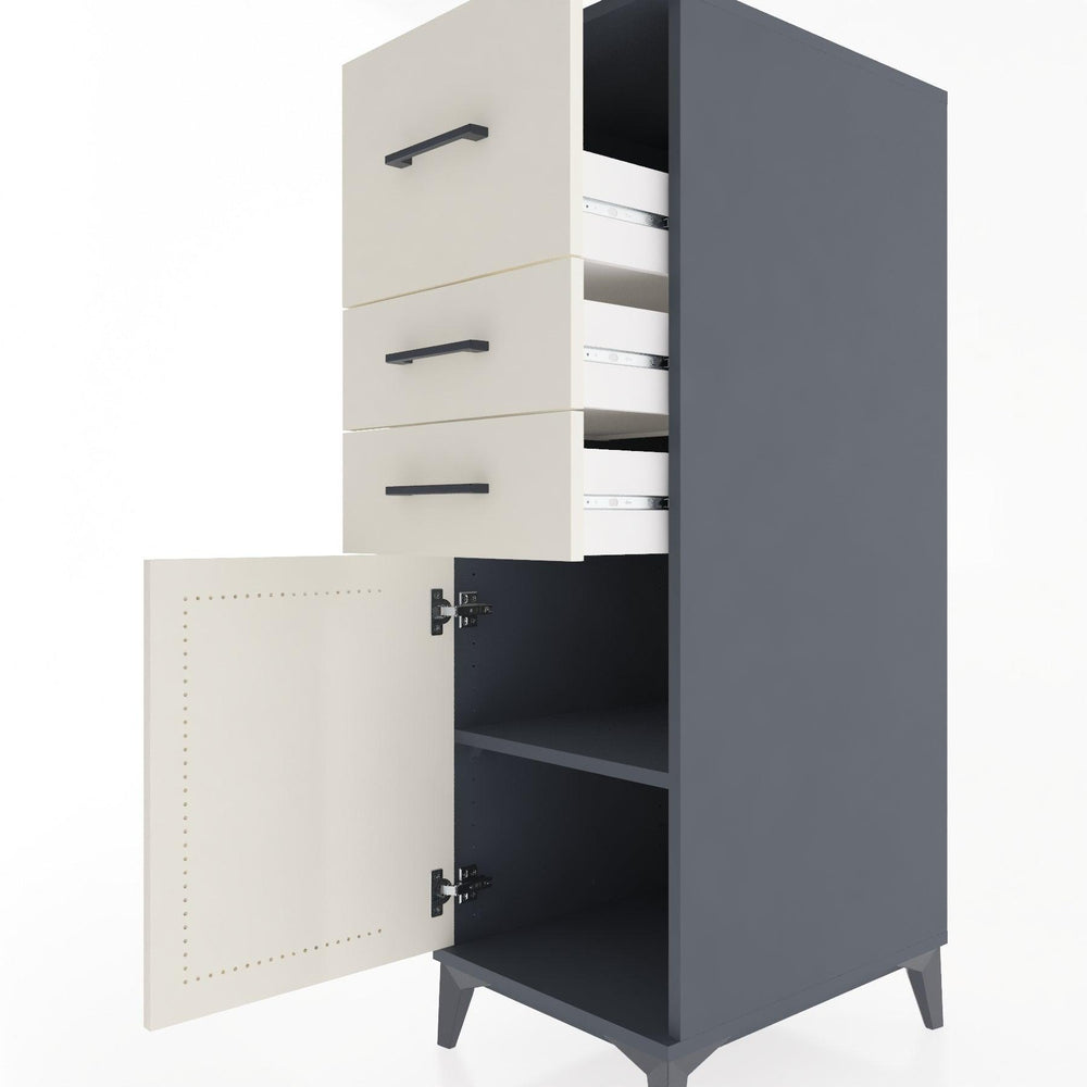 Woodntry Modüler Dolap Antrasit 44x59x122 cm Kapaklı ve Çekmeceli KC24-2