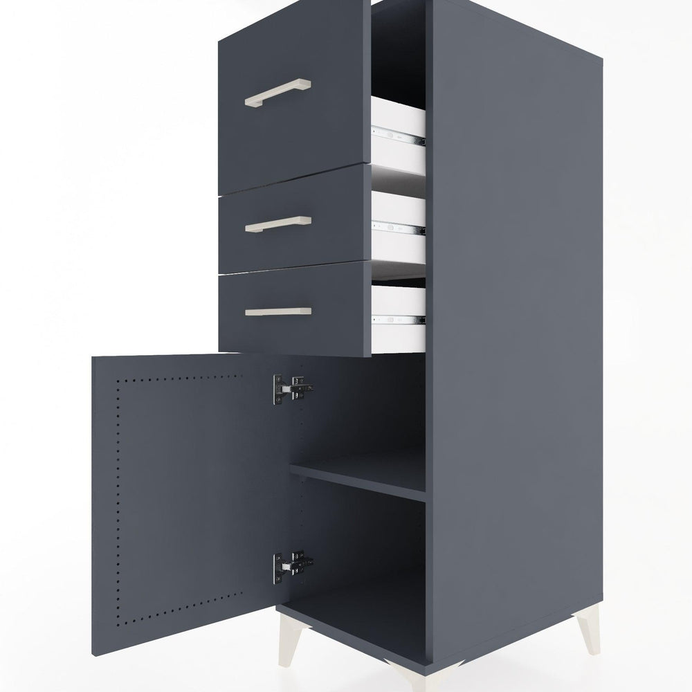 Woodntry Modüler Dolap Antrasit 44x59x122 cm Kapaklı ve Çekmeceli KC24-2