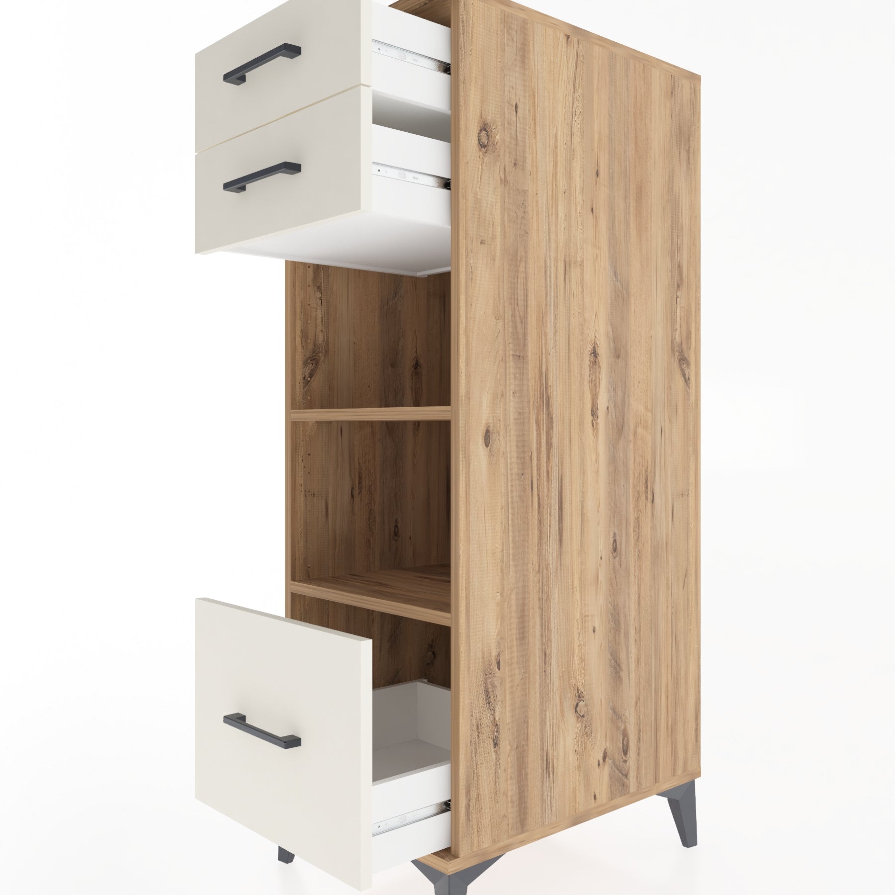 Woodntry Modüler Dolap Çam 44x59x122 cm Çekmeceli ve Raflı CR74-3