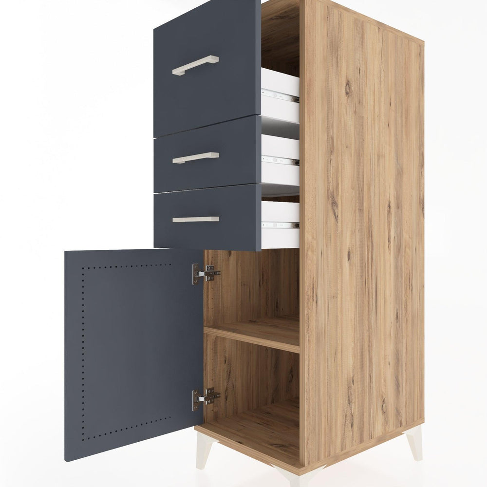 Woodntry Modüler Dolap Çam 44x30x122 cm Kapaklı ve Çekmeceli KC24-3