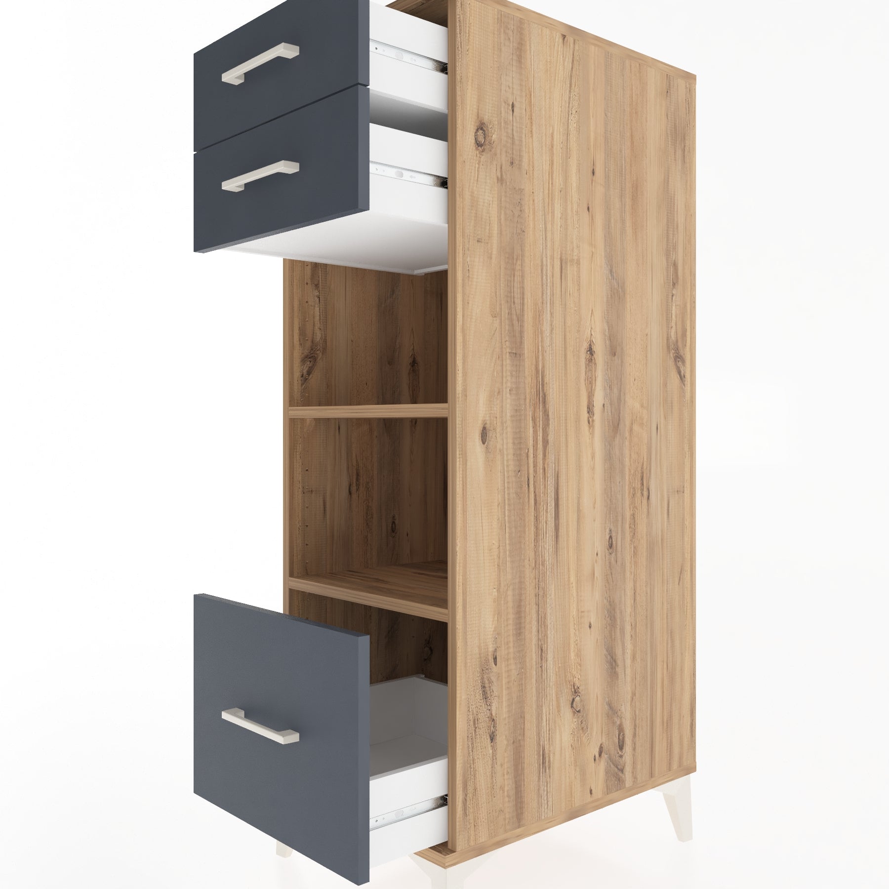 Woodntry Modüler Dolap Çam 44x59x122 cm Çekmeceli ve Raflı CR74-3
